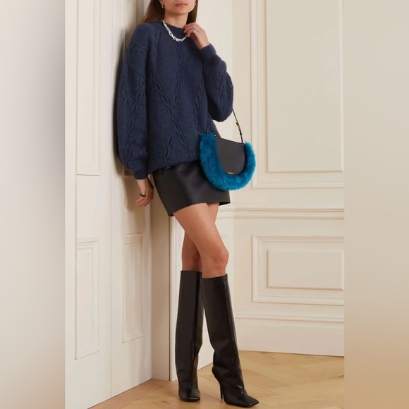 ANINE BING Mike Cable-Knit Blue Alpaca Wool Sweater Women’s L - Picture 1 of 12